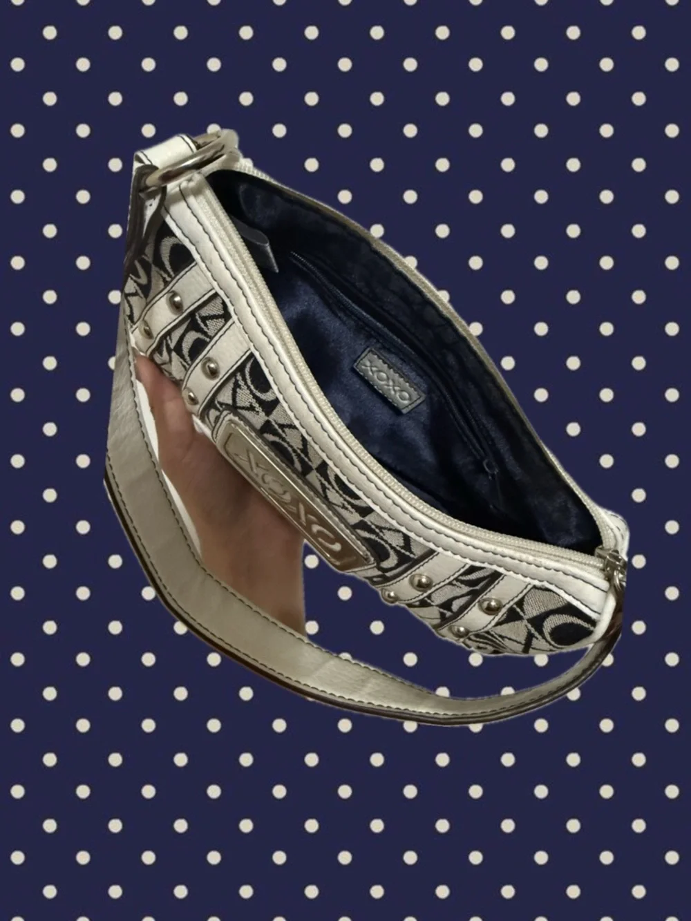 XOXO Navy and White Logo Jacquard Shoulder Bag - Picture 2 of 3